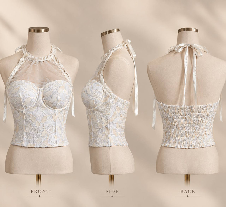 تاپ کورست گیپور مجلسی یقه هالتر لونا لیس (Lunna Lace) مدل آئورا